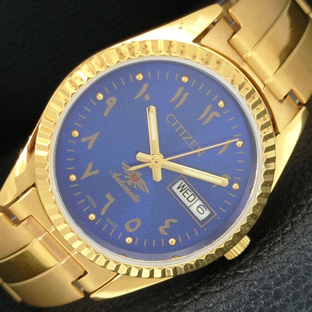 Vintage 1989 Citizen Automatic Mens Gold Watch W/daydate & Gold Accents